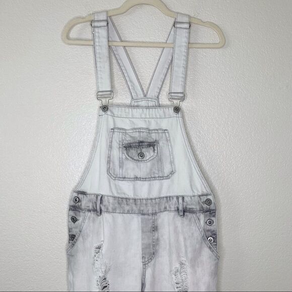 Zara Basic Bleach Distressed Cargo Style Jeans Overalls - Picture 3 of 15
